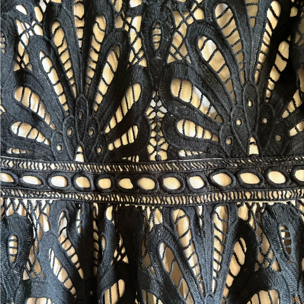 Bohme Black Tan Long Sleeve Mock Neck Cocktail Gown - Picture 7 of 11